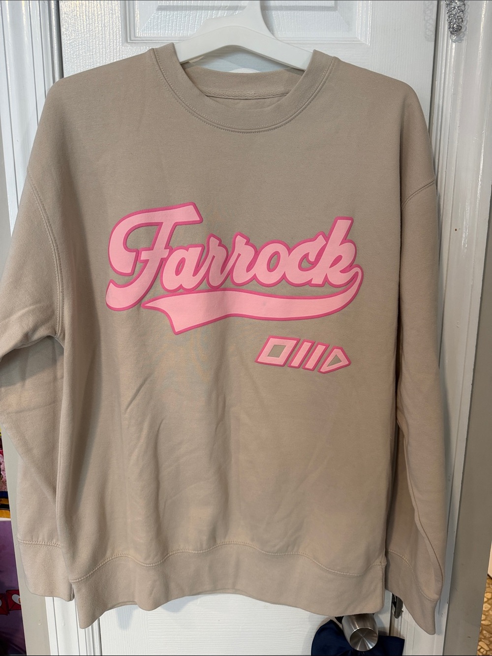 Women's Beige Sweatshirt with Pink Script Logo